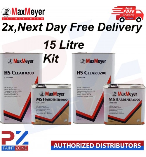 2x Max Meyer HS Clear Coat 2k Lacquer 0200 - With MS Hardener 6000 15 Litre kit (NEXT DAY DELIVERY)